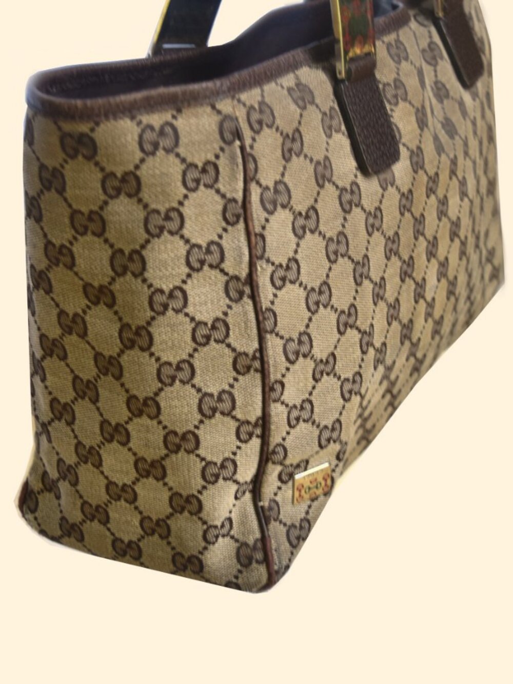 Gucci GG Canvas Web Stripe Tote Bag Vintage Brown Monogram Italy - Picture 6 of 16